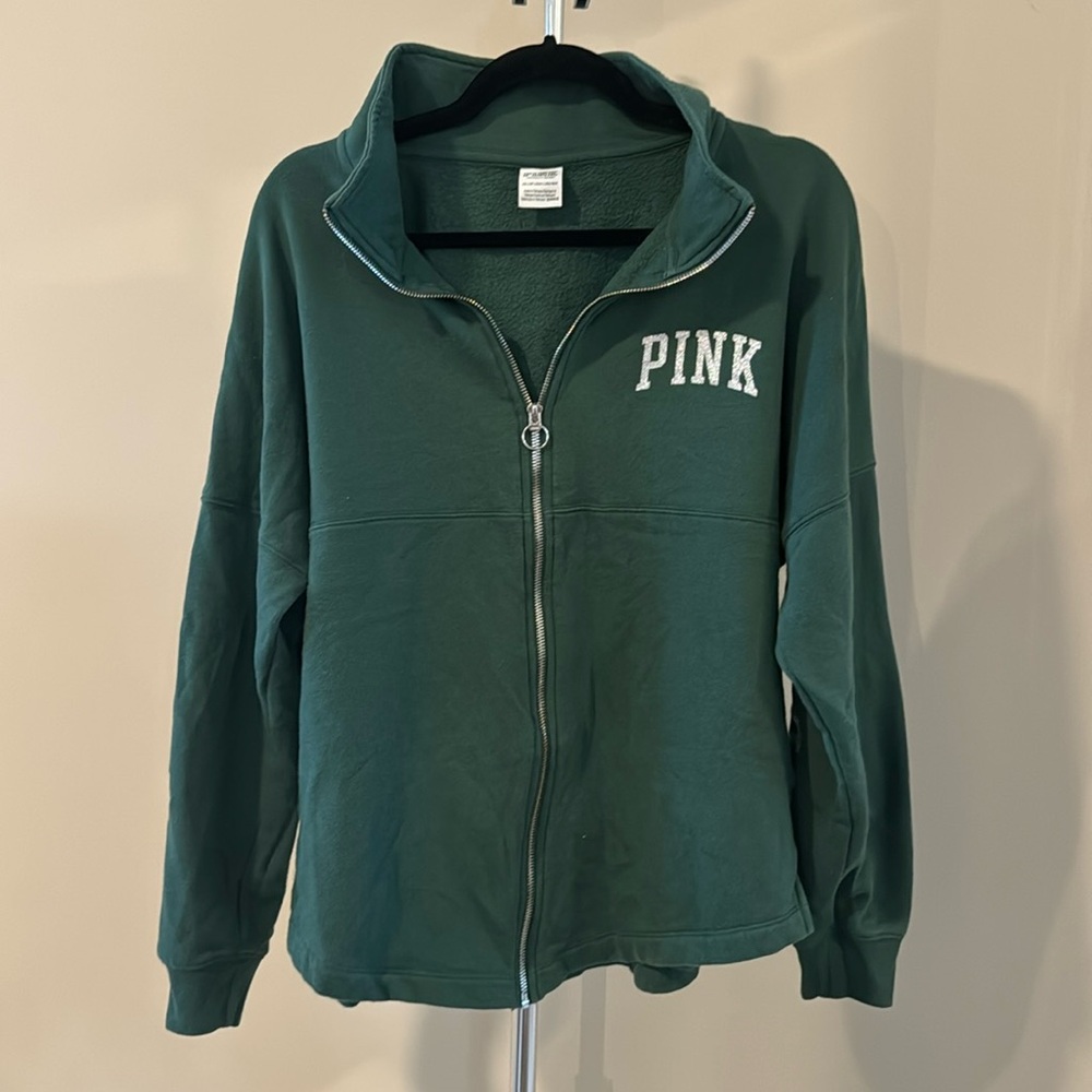 Pink Victoria Secret zip up jacket in green size XS